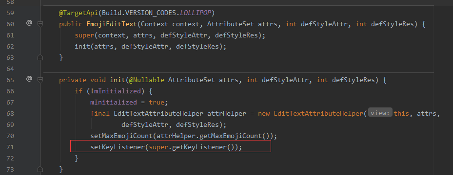 EmojiEditText init 方法中导致 inputType 出错的语句